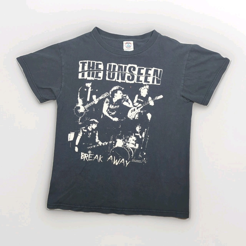 RARE Vintage 2007 Punk T-Shirt The Unseen Break Away Size Small Black Faded